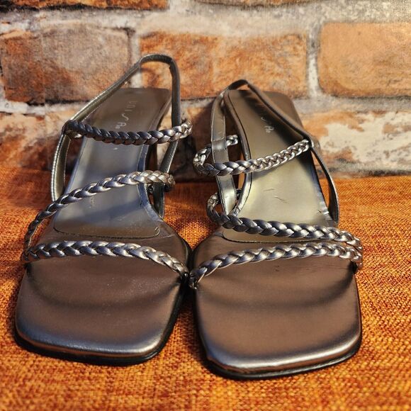 Unisa Women's Shoes Sandals Pewter Braided Strappy Heel Size 6 Metal Vintage - Picture 3 of 12